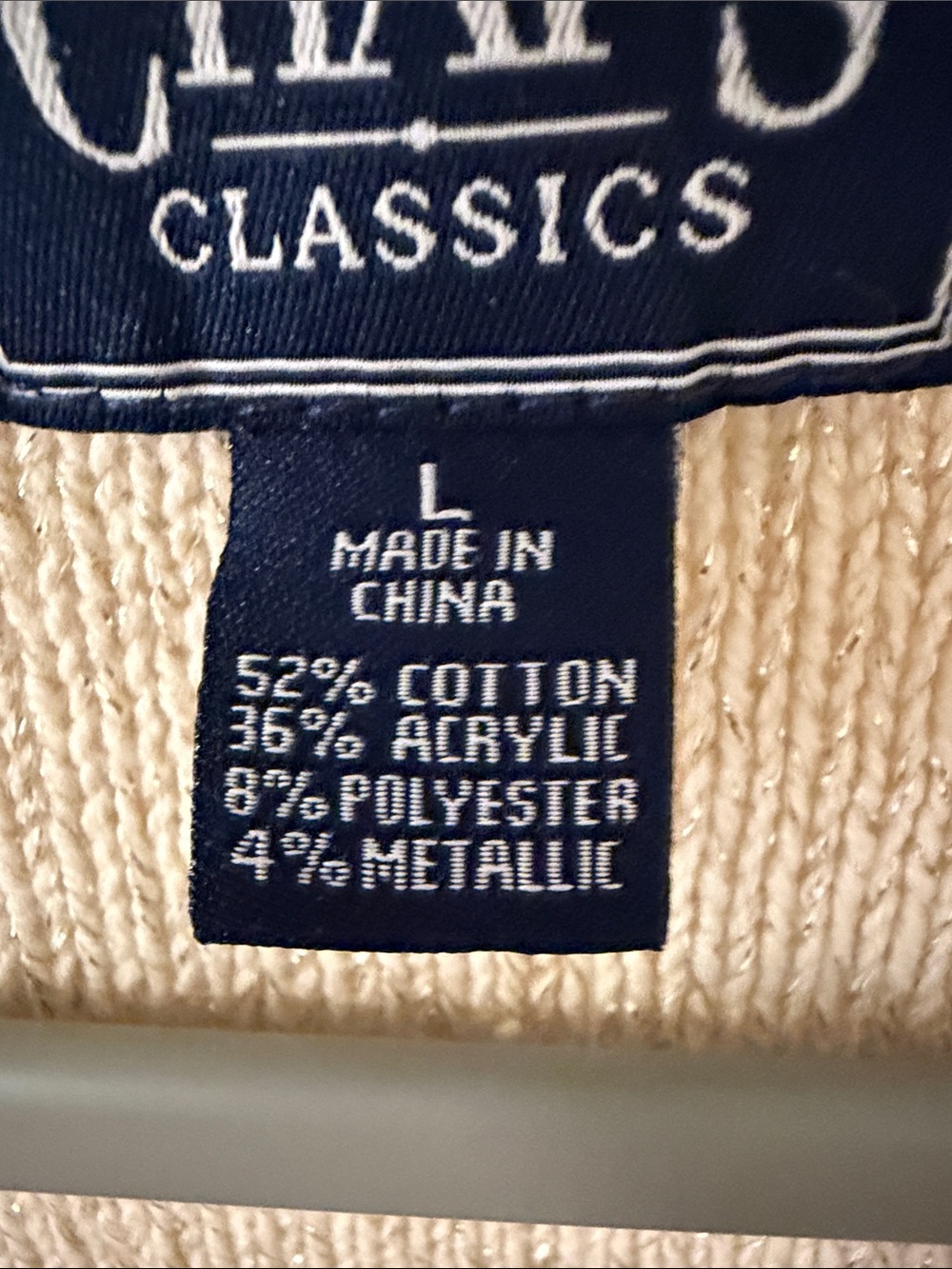 NWT Chaps Classics Metallic Shimmer
Cable Knit V-Neck Sweater Cream Large - Picture 6 of 6